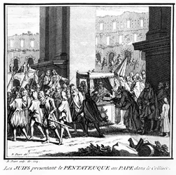 Jøderne i Rom præsenterer Mosebøgerne for paven i Colosseum, 1725